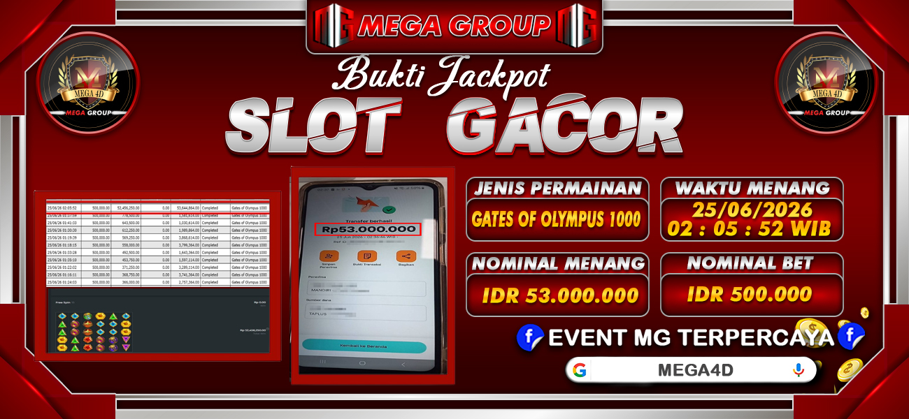 Bukti JP situs Mega4D hari Kamis, 25 Juni 2026