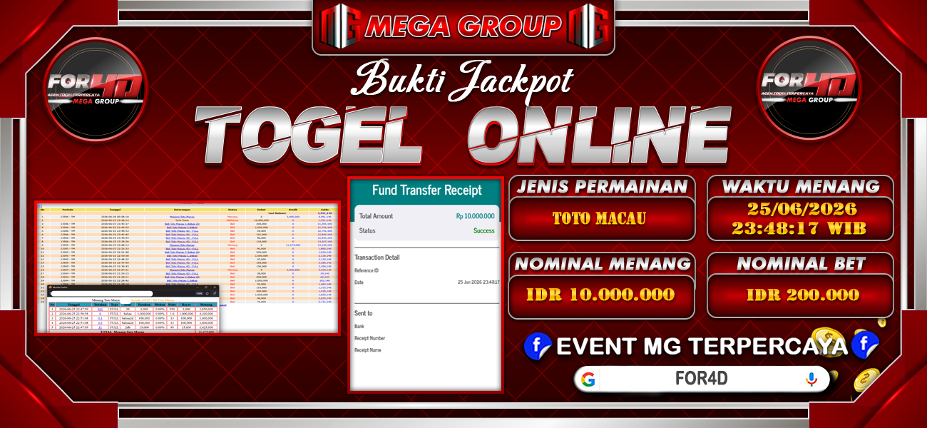 Bukti JP situs For4D hari Kamis, 25 Juni 2026